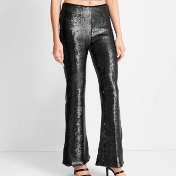 Future Collective black sequin flare pants NWT 2 - Picture 1 of 7